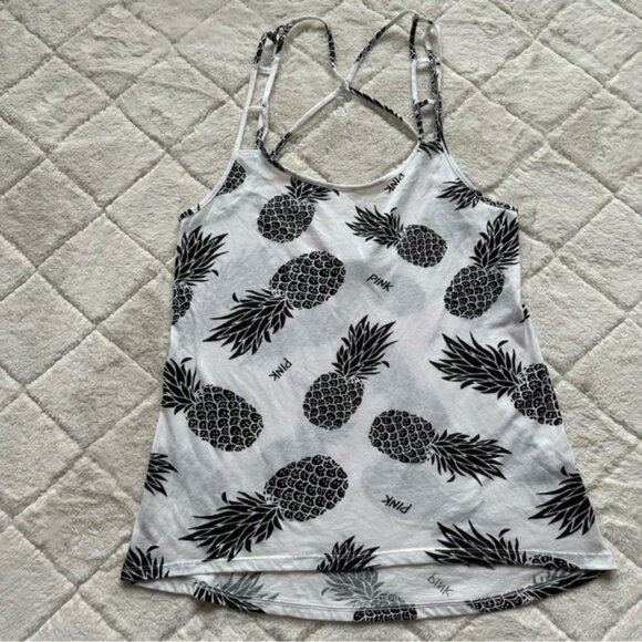Victoria's Secret PINK | Black And White Pineapple Tank Top | Size Extra Small - Picture 2 of 10